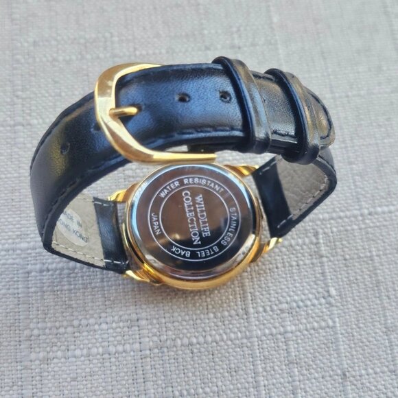 Wildlife Collection Wristwatch Analog Quartz Watch Black Genuine Leather Strap - Picture 7 of 12